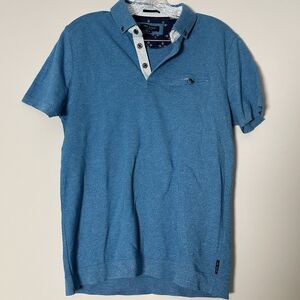 2/$30 Ted Baker Mens Polo Shirt Taigaa Solid Polo in Teal/ Blue Sz 4